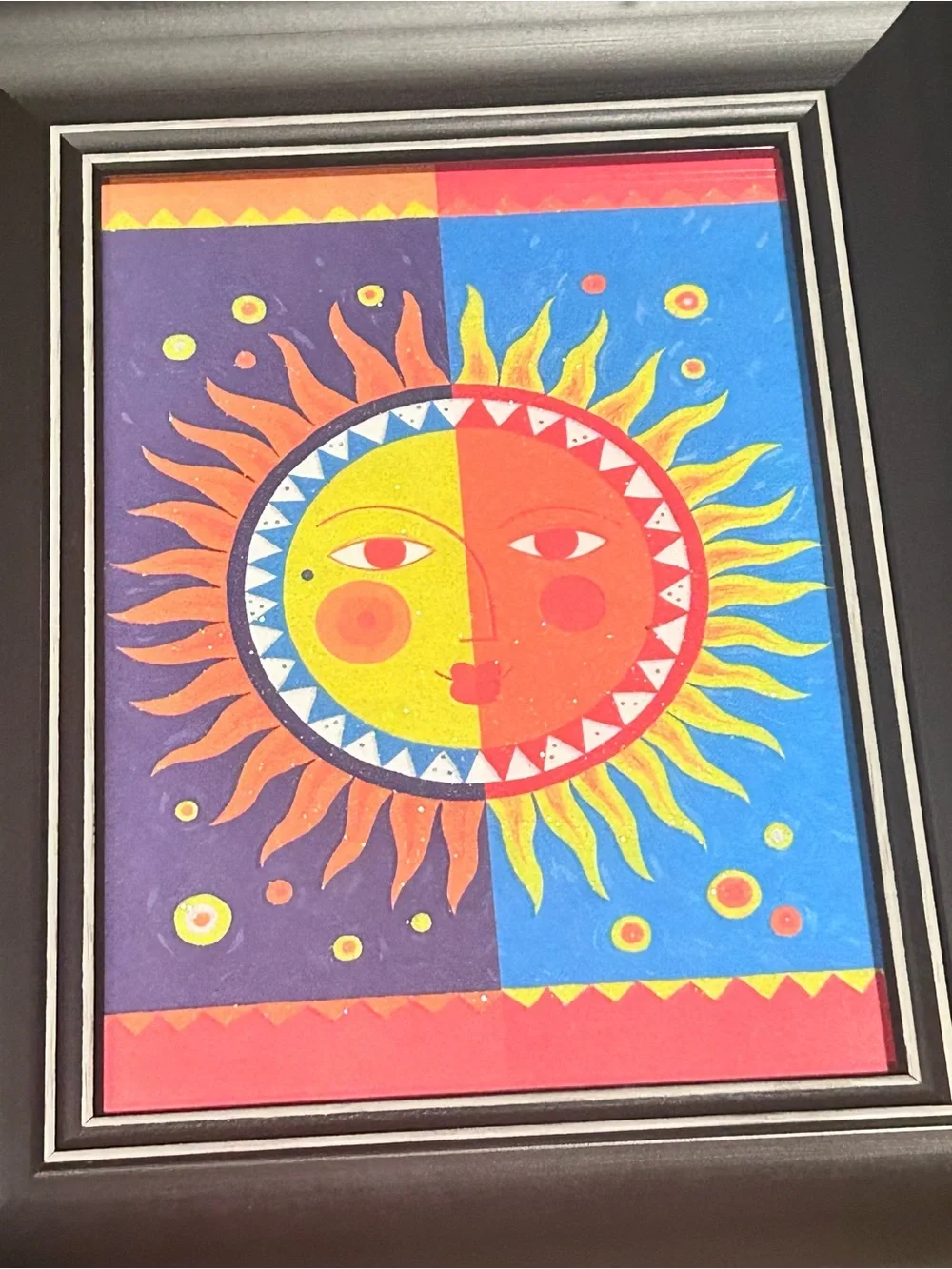 Celestial Sun Framed Greeting Card Print Boho Whimsigoth Wall Decor Glitter Bold